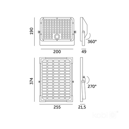 Naświetlacz LED Solarny Zewnętrzny Ogrodowy 30W 4800lm CCT 360° Solarny z Czujnikiem Ruchu IP65 Czarny Mhcs Kobi