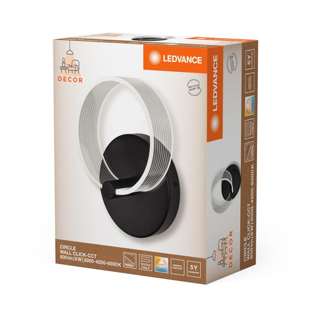 Lampa LED Ścienna Sufitowa Kinkiet Oprawa Natynkowa 8W 370lm CCT Dekoracyjna Czarny Circle Ledvance