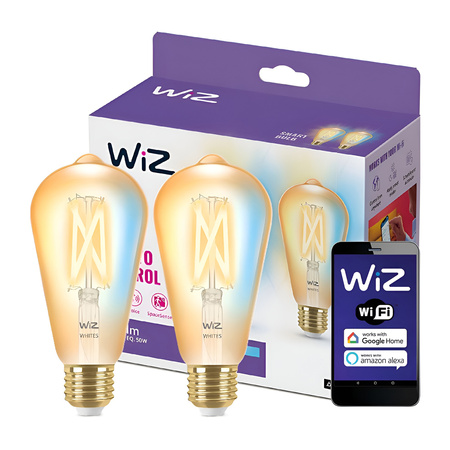 2x Żarówka LED E27 ST64 7W = 50W Filament Bursztynowa SMART WiFi WiZ