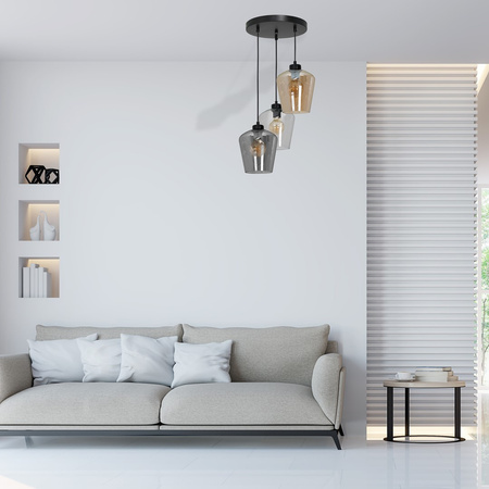 Lampa wisząca SANTIAGO MIX 3xE27 Klosz Transparentny Przydymiony Bursztynowy MLP6614 Metal + Szkło