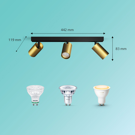 Lampa Sufitowa Reflektor 3x GU10 IP44 Miedziany-Czarny Kosipo Philips