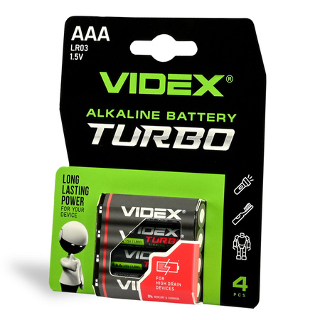 Baterie Alkaiczne Videx TURBO LR03T AAA Paluszki 1.5V Blister 4szt
