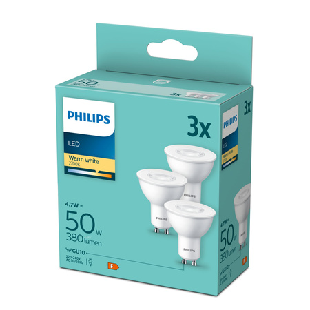 3PAK Żarówka LED GU10 4.7W = 50W 380lm 2700K Ciepła 36° PHILIPS