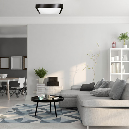 Plafon LED Lampa Sufitowa 41cm 2x E27 Czarna Kwadratowa + 2x Żarówka LED 10W 6000K Lumiled