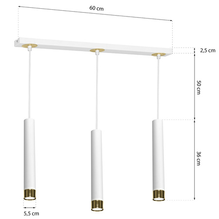Lampa wisząca DANI 3xGU10 Wąski Klosz Biała Złota MLP6236 Milagro Metal