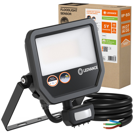Naświetlacz LED Reflektor Zewnętrzny Lampa 41W 6000lm 4000K IP65 Czarny Z Czujnikiem Ruchu i Zmierzchu Floodlight Ledvance