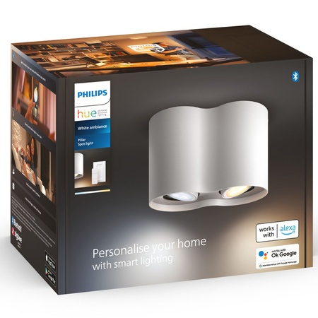 Oprawa Sufitowa Natynkowa LED Spot Pillar Biały 2x5W CCT PHILIPS HUE Bluetooth Zigbee + Przełącznik Dimmer Switch