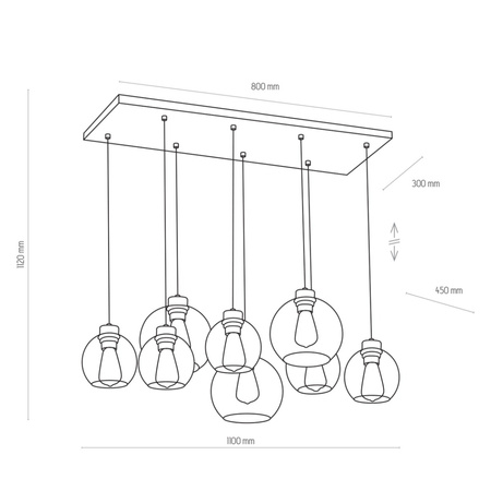 Lampa Sufitowa Wisząca CUBUS GRAPHITE Żyrandol Czarno-Grafitowa Nowoczesna 8xE27 4113 TK Lighting