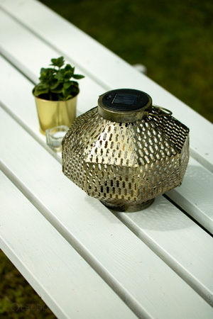 Lampa LED solarna Lampion ogrodowa filament LATARENKA wisząca metalowa miedziana