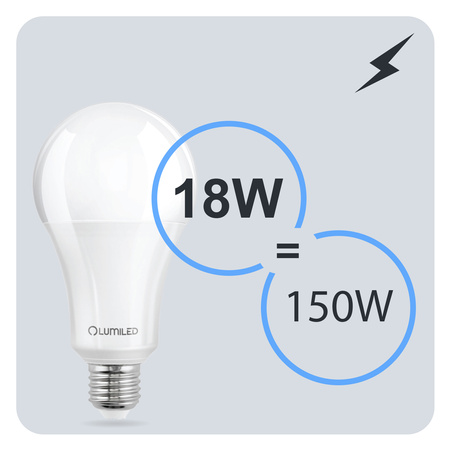 Zestaw 6x Żarówka LED E27 A70 18W = 150W 2421lm 6500K Zimna 260° LUMILED