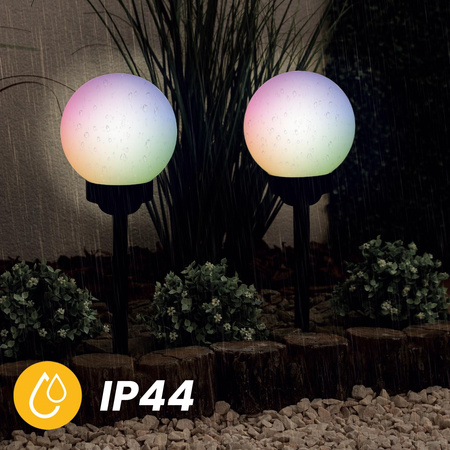 Lampa Solarna Ogrodowa LED ATRIS Wbijana Naziemna Biała Kula 15cm RGB LUMILED