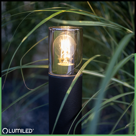 Lampa Ogrodowa Stojąca Zewnętrzna Słupek NA ŻARÓWKE E27 Czarna SZKŁO IP54 80 cm SALVIA LUMILED