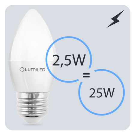 Zestaw 6x Żarówka LED E27 B35 2,5W = 25W 249lm 6500K Zimna 180° LUMILED