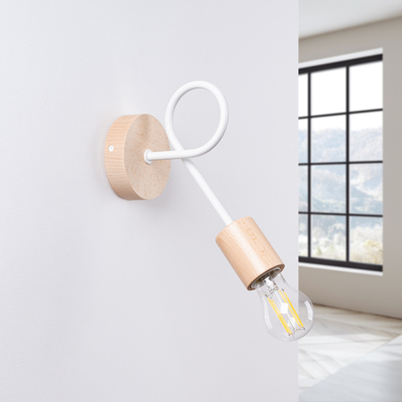 Lampa Ścienna Kinkiet 1x E27 Naturalne Drewno Biała Ember Peach Puff SL.1473 Sollux