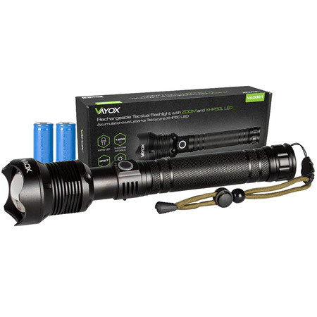 Latarka taktyczna ZOOM LED XHP70 25W 2000lm 3 TRYBY 1000m IP67 aluminium VA0021 VAYOX