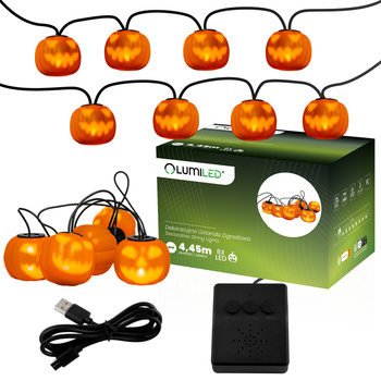 Girlanda Bateryjna 8xLED Ozdobne Dynie 4,45m Lampki Halloween + USB C