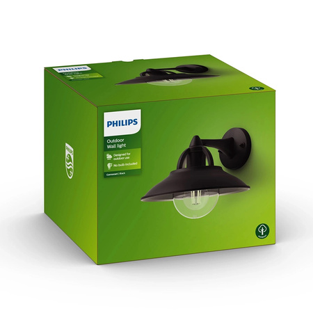 Kinkiet Ogrodowy Lampa Elewacyjna Zewnętrzna LATARNIA E27 IP44 Czarna Cormorant Philips