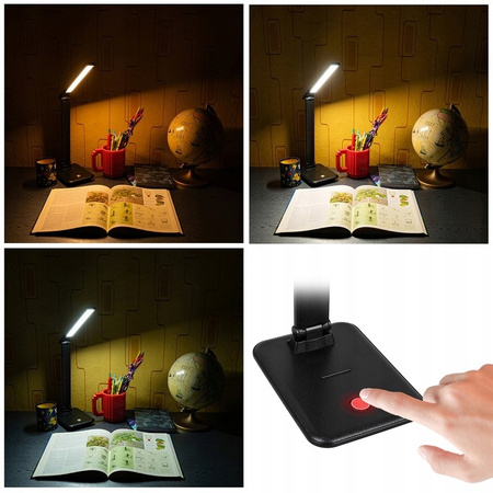 Lampka Biurkowa Stołowa Regulowana LED 5W 400lm 3000-4000-6500K CCT Akumulatorowa Szkolna Nocna Ściemnialna Włącznik On/Off Czarna Kivo Masterled