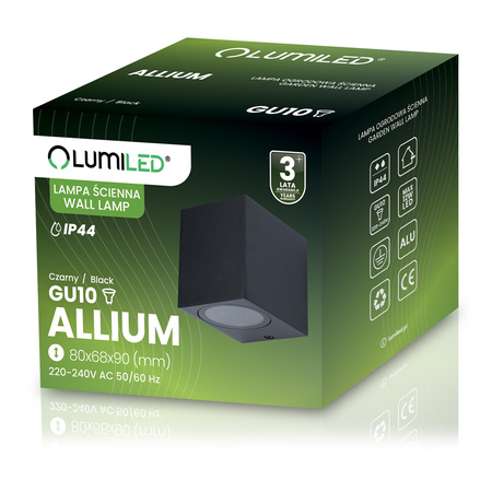 Kinkiet Ogrodowy Elewacyjny Lampa Zewnętrzna GU10 ALLIUM Czarna Kwadrat LUMILED