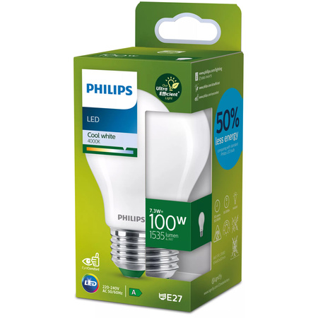 Żarówka LED E27 A60 7.3W = 100W 1535lm 210lm/W 4000K Neutralna 300° KLASA A UltraEfficient Philips