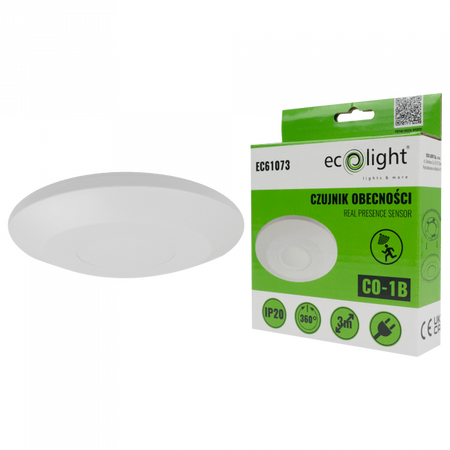Czujnik Ruchu i Zmierzchu Czujnik Obecności PIR Natynkowy Sufitowy Biały 3m 360° CO Ecolight