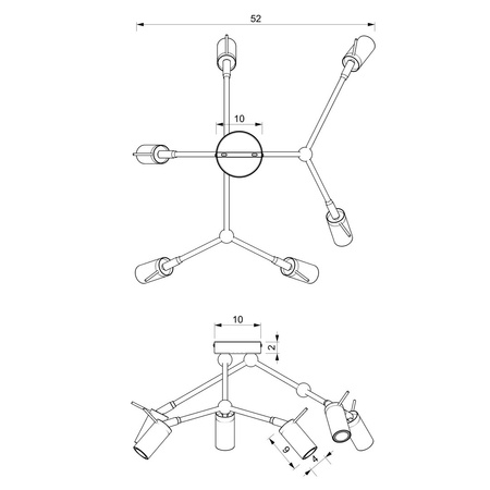 Lampa Sufitowa IRIS Czarna Złota 6x mini GU10 Milagro