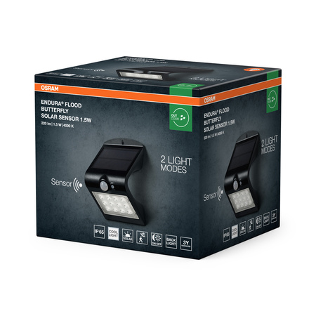 Naświetlacz Solarny LED Reflektor Zewnętrzny Lampa LED z Czujnikiem Ruchu i Zmierzchu 1.5W 220lm 4000K Neutralna Czarny IP65 Endura Osram