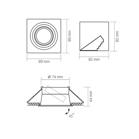 Oprawa Podtynkowa Wpuszczana HALOGENOWA Punktowa Kwadrat GU10 Czarna Videx