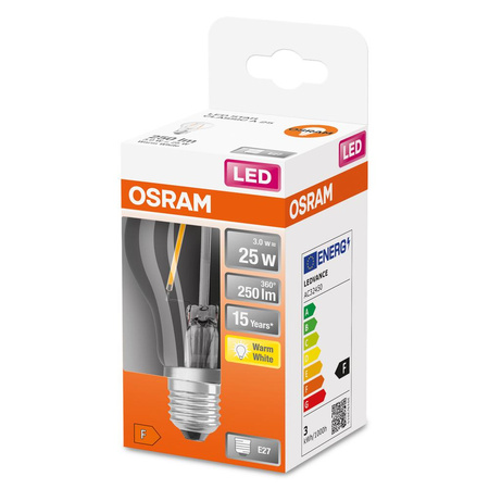 Żarówka LED A60 E27 2.5W = 25W 250lm 2700K Ciepła 300° Retrofit Filament CLASSIC Osram