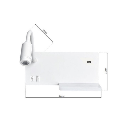 Lampka nocna ścienna z półką SHELF Biała LED 4W + 5W + 2W Milagro