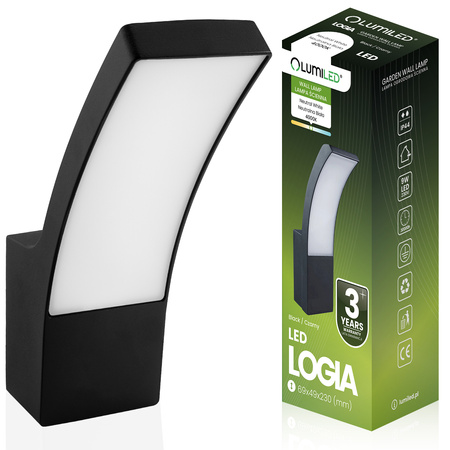 Lampa Elewacyjna LED Zewnętrzna Ścienna Czarna Kinkiet Ogrodowy 10W 4000K IP44 LOGIA LUMILED