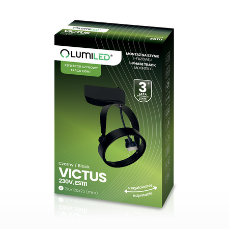 Reflektor Szynowy GU10 ES111 Czarny VICTUS Lampa do Szynoprzewodów Jednofazowych Lumiled