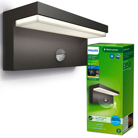 Lampa Ogrodowa LED Kinkiet Elewacyjny BUSTAN 3,8W Czujnik Ruchu 4000K Neutralna IP44 Antracyt PHILIPS