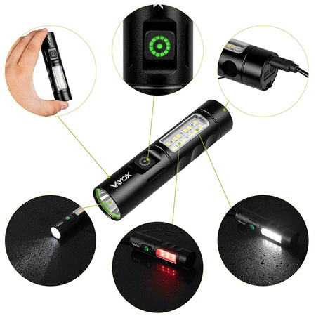 Latarka Akumulatorowa LED Klasyczna 5W 250lm Lampka Ręczna Mocna LED + SMD VA0184 VAYOX