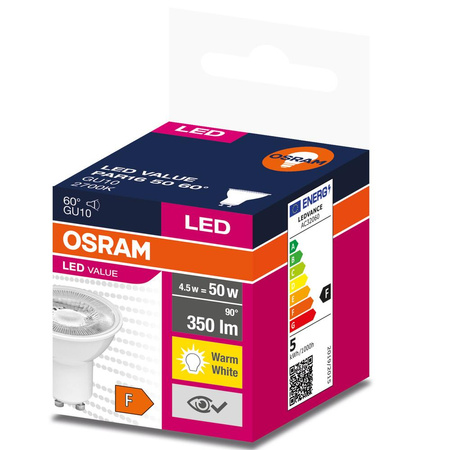 Żarówka LED PAR16 Reflektor GU10 4.5W = 50W 350lm 2700K Ciepła 60° VALUE Osram