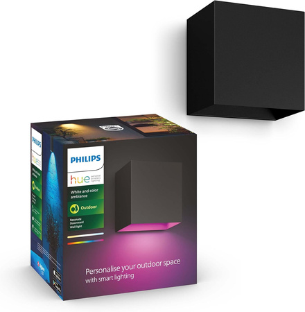 Kinkiet Ogrodowy LED Lampa Zewnętrzna Elewacyjna 8W 590lm IP44 White and Color Ambiance RGB + TW Czarna Inteligentna SMART Zigbee Bluetooth Resonate Philips HUE