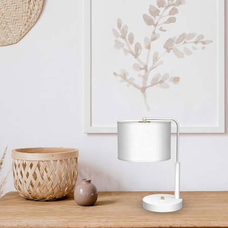 Lampka Biurkowa Stołowa ALBION Biała Tkanina 1xE27 Milagro