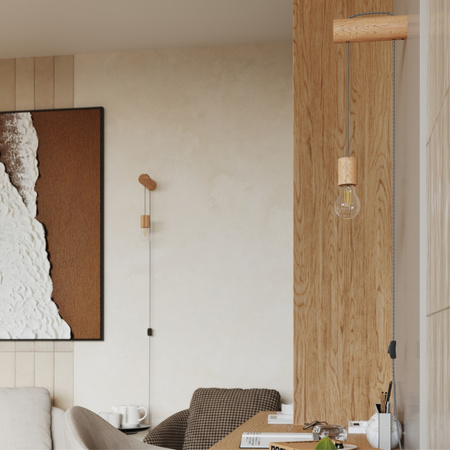 Lampa Ścienna Zwis 1x E27 Naturalne Drewno Biała Nimbi Peach Puff SL.1644 Sollux