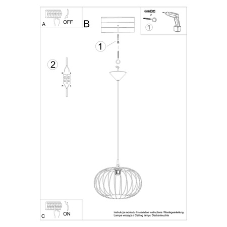 Lampa Sufitowa Wisząca Zwis E27 Geometryczna Czarna Industrialna Tsuno Sollux