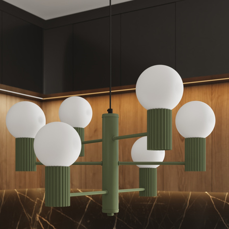 Lampa Wisząca Żyrandol 6x G9 Aluminiowa Zielony Oliwkowy Halo French Sky SL.1832 Sollux