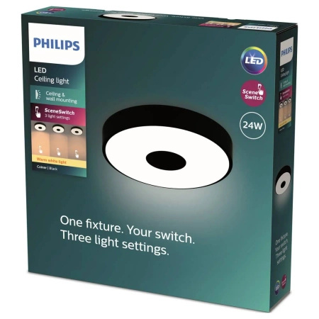 Lampa Sufitowa Plafon LED 24W 2700lm 2700K SceneSwitch Czarna Coiner Philips