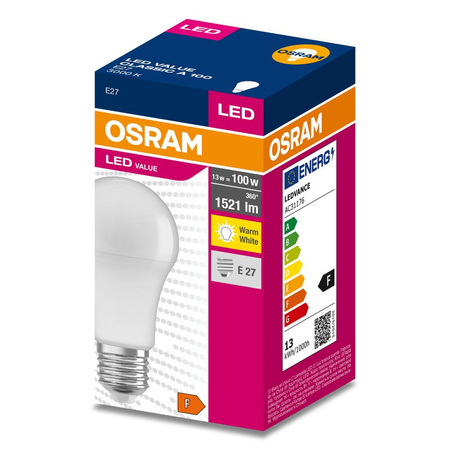 Żarówka LED A60 E27 13W = 100W 1521lm 3000K Ciepła 200° VALUE CLASSIC Osram
