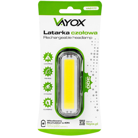 Latarka Czołowa Akumulatorowa 300lm COB LED 4 Tryby Pracy VAYOX
