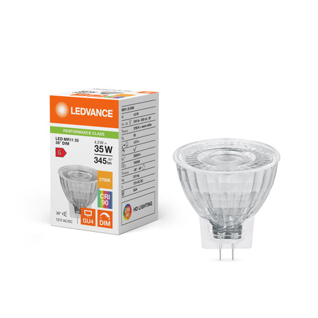 Żarówka LED MR11 GU4 4.5W = 35W 345lm 2700K Ciepła Biała 12V FILAMENT ŚCIEMNIALNA LEDVANCE