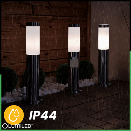 Lampa Ogrodowa Zewnętrzna E27 INOX SŁUPEK 45cm z Gniazdem 230V Lilium LUMILED