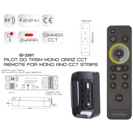 Pilot do taśm LED MONO / CCT / DIM 4 strefy Volta ProVero