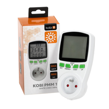 Miernik Mocy PMM1 z Pomiarem Zużycia Energii Emisji CO2 Kosztów Energii Biały KOBI