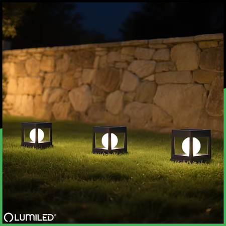 Lampa Solarna Ogrodowa LED Wbijana Zewnętrzna na Słupek Ogrodzeniowy Ogrodzenie Balustradę Taras 3000K KWADRUS LUMILED