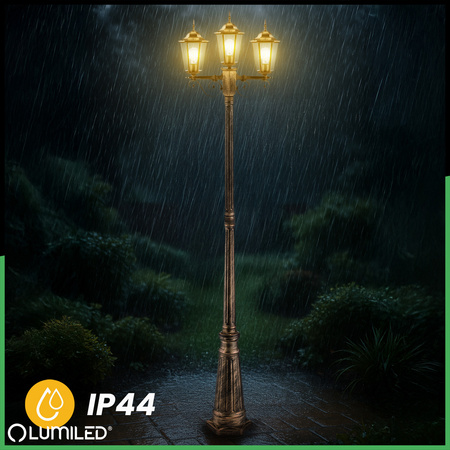 Lampa Ogrodowa Zewnętrzna 3xE27 SŁUPEK LATARNIA 2m Patyna BELLIS LUMILED
