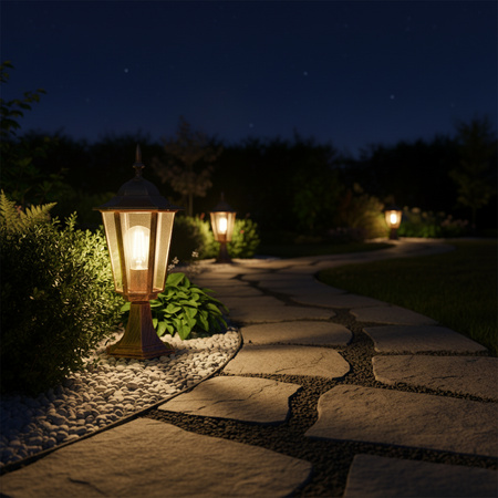 Lampa Ogrodowa Zewnętrzna E27 SŁUPEK LATARNIA 39cm Patyna BELLIS LUMILED